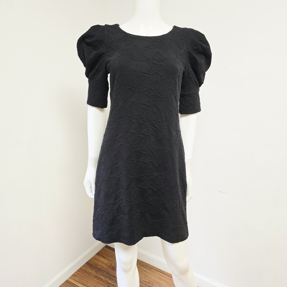 Lilly Pulitzer Knowles Dress Size S Black Knit Puckered Jacquard Puff Sleeve NWT